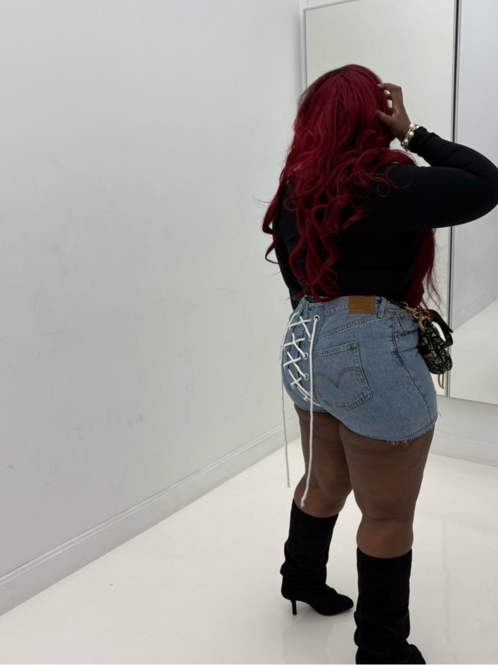Custom Levi’s Lace-Up Denim Mini Shorts in Light Blue